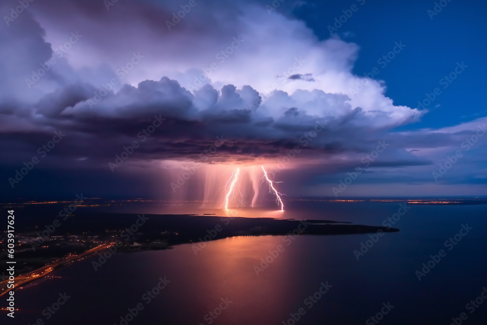 Strong thunderstorm in sea , generative AI.