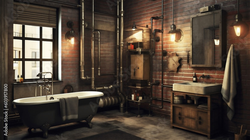 Generative AI  Rustic Industrial Bathroom Design