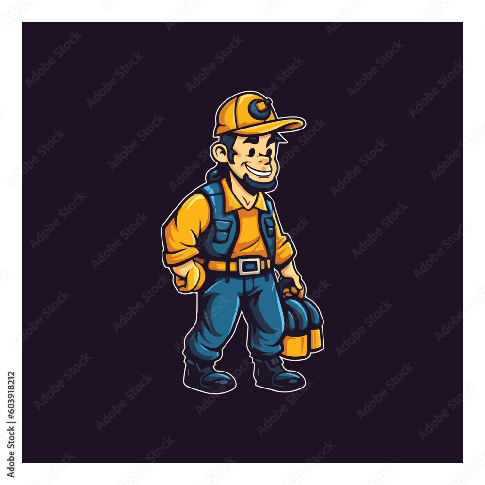 Mascot logo for a construction company with a mascot in the form of a character carrying work clothes and a helmet. Mascot logo for a construction company with a mascot in the form of a character carrying work clothes and a helmet.