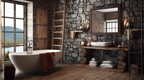 Generative AI  Rustic Retreat  A Cozy and Inviting Bathroom Design