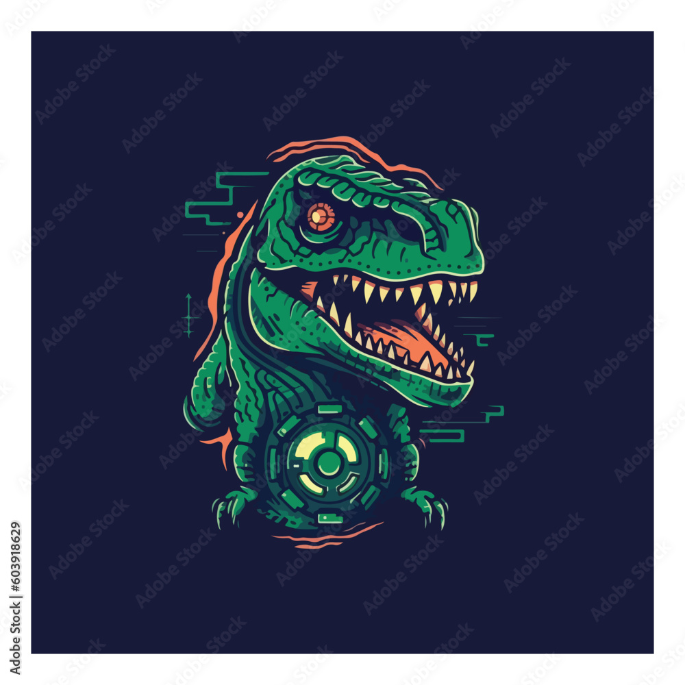 Fototapeta premium logo for a technology company with a t-rex mascot.