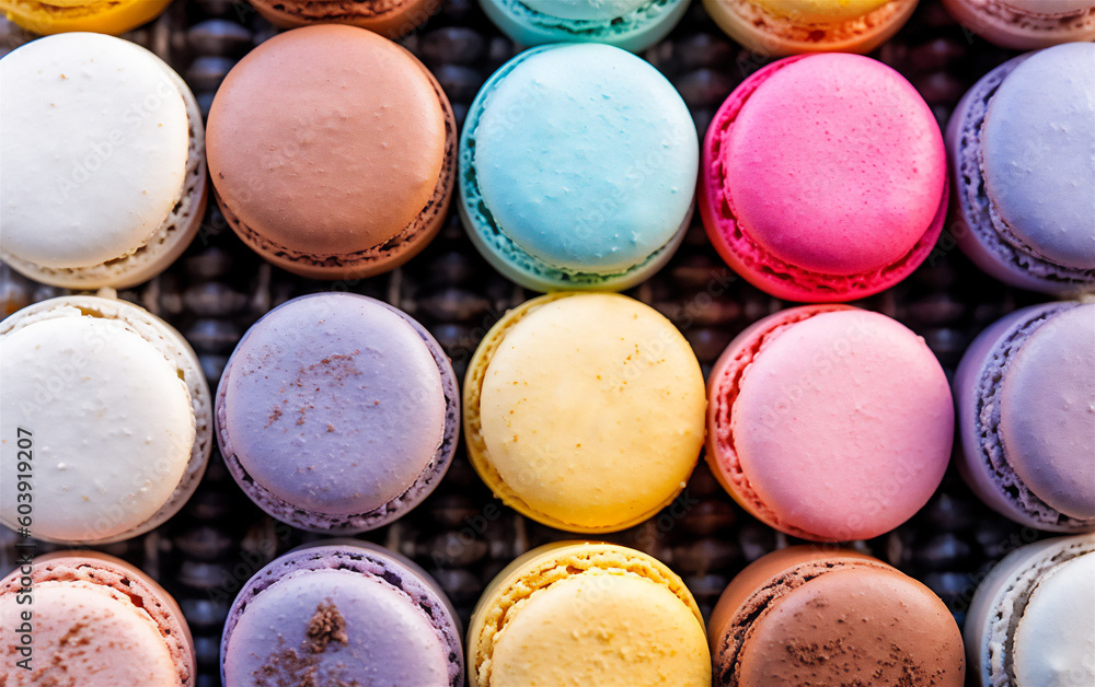 Colourful macaroons close up, Pastry, Food photography Colourful macaroons close up, Pastry, Food photography