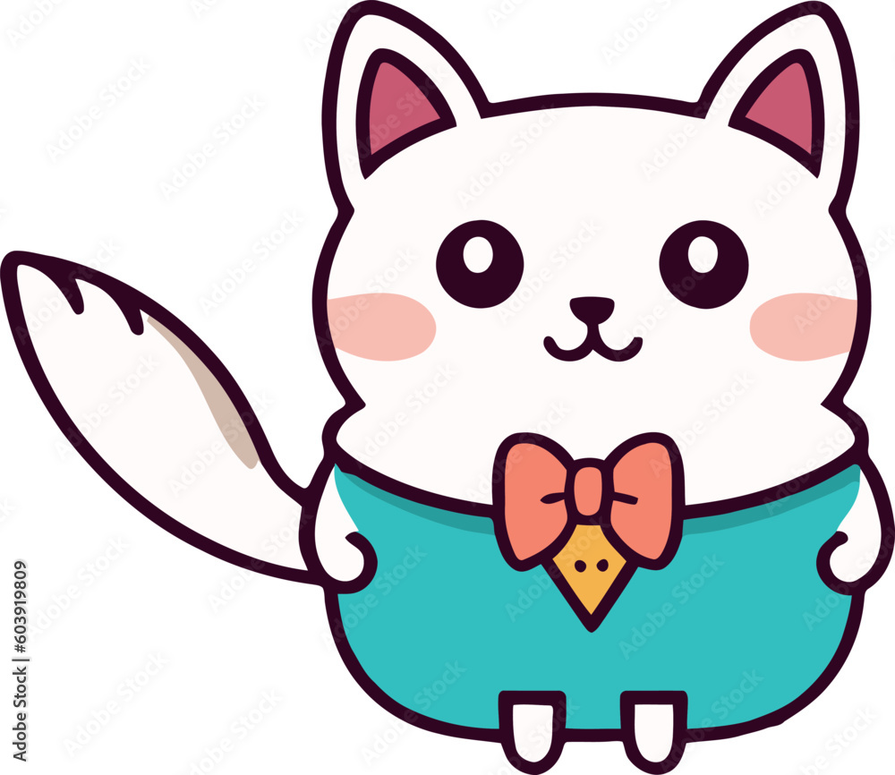 Funny cat and adorable kitten character vector design with flat color in white background suitable for sticker, cartoon and print design. Funny cat and adorable kitten character vector design with flat color in white background suitable for sticker, cartoon and print design.