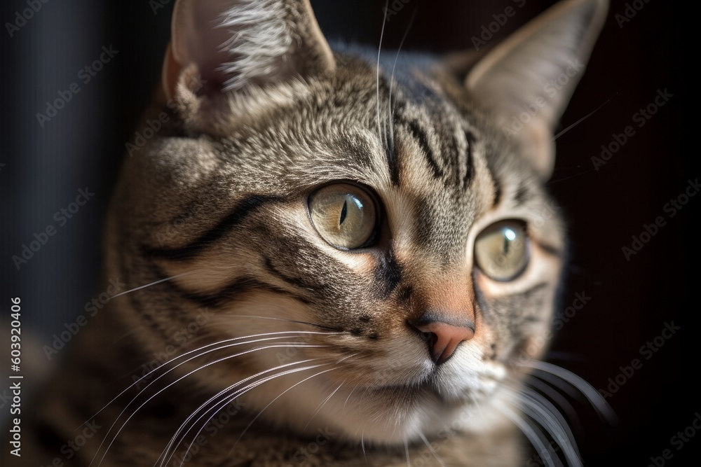 Portrait of a beautiful tabby cat. Selective focus, generative Ai
