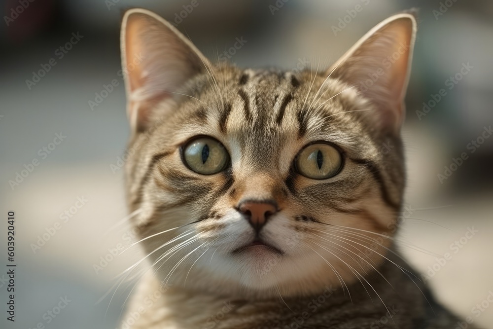 Cute tabby cat with green eyes. Selective focus, generative Ai