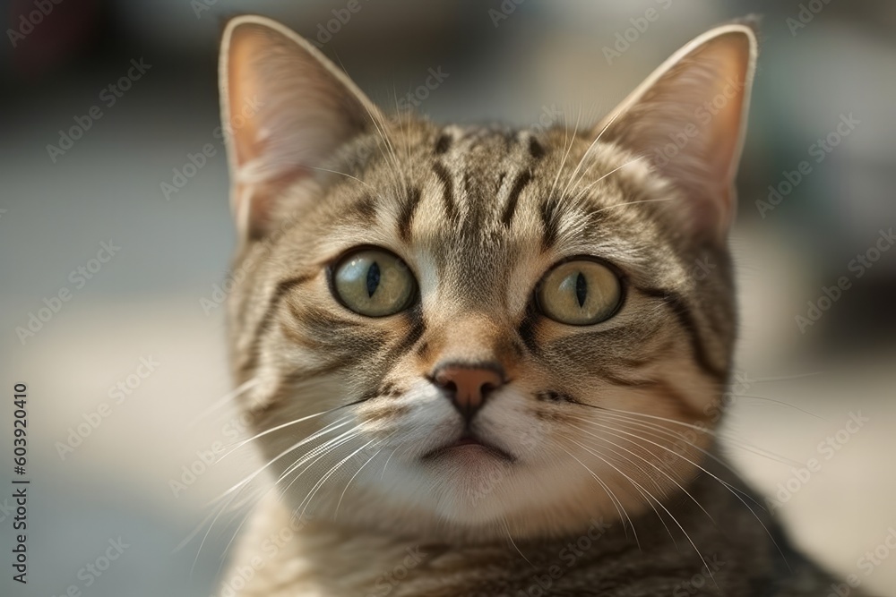 Cute tabby cat with green eyes. Selective focus, generative Ai Cute tabby cat with green eyes. Selective focus, generative Ai