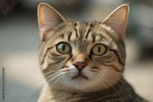 Cute tabby cat with green eyes. Selective focus, generative Ai