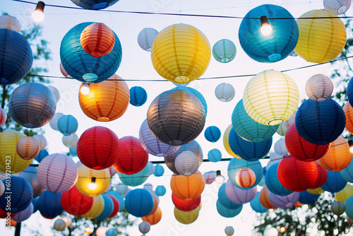 Beautiful colorful lanterns decorate the festival photo