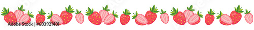 Seamless border with strawberry. Can be used for summer cards, letters, invitations. Isolated vector and PNG illustration on transparent background.