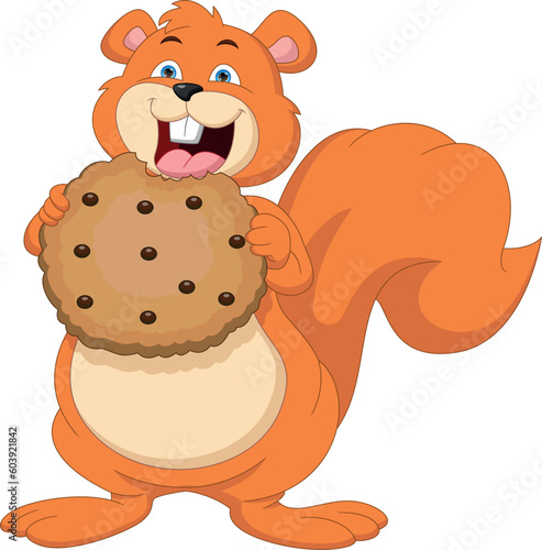 cute cartoon squirrel eating cookies