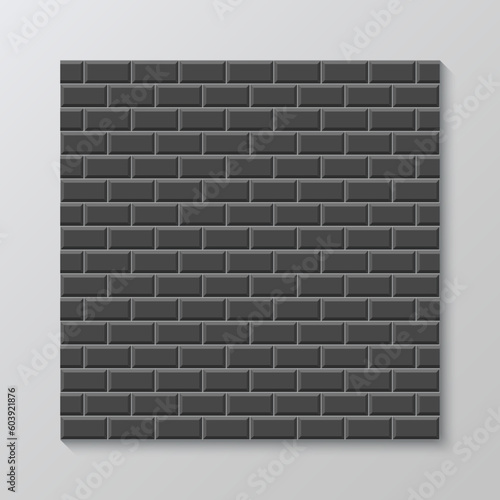 Brick wall seamless pattern. Kitchen backsplash. Old rectangle brickwall. Black ceramic outline grid. Metro background. Apron faience print. Cement texture. Vintage stone surface. Vector illustration