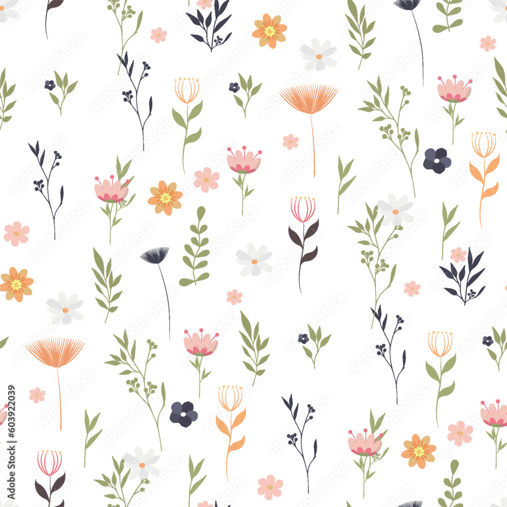 Seamless floral pattern in gentle pastel colors. Great for children's textiles and prints on paper.