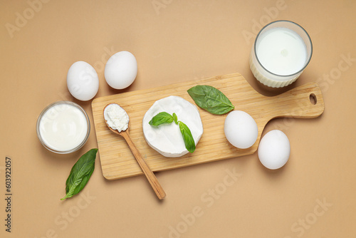 Concept of tasty food - different dairy products