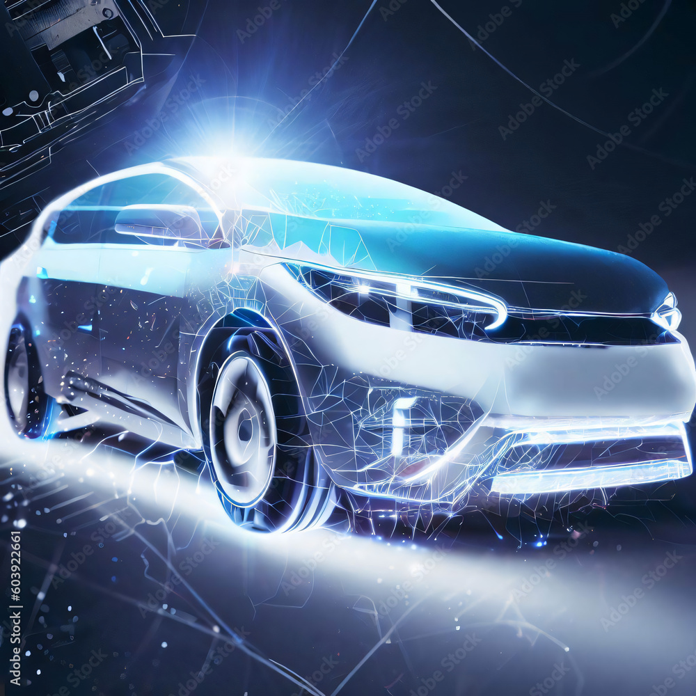 Electric car on the background of the luminous rays Electric car on the background of the luminous rays