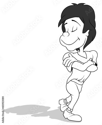 Drawing of a Dreamy Boy with Folded Arms