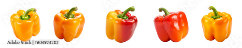Set of orange bell pepper isolated on transparent background 