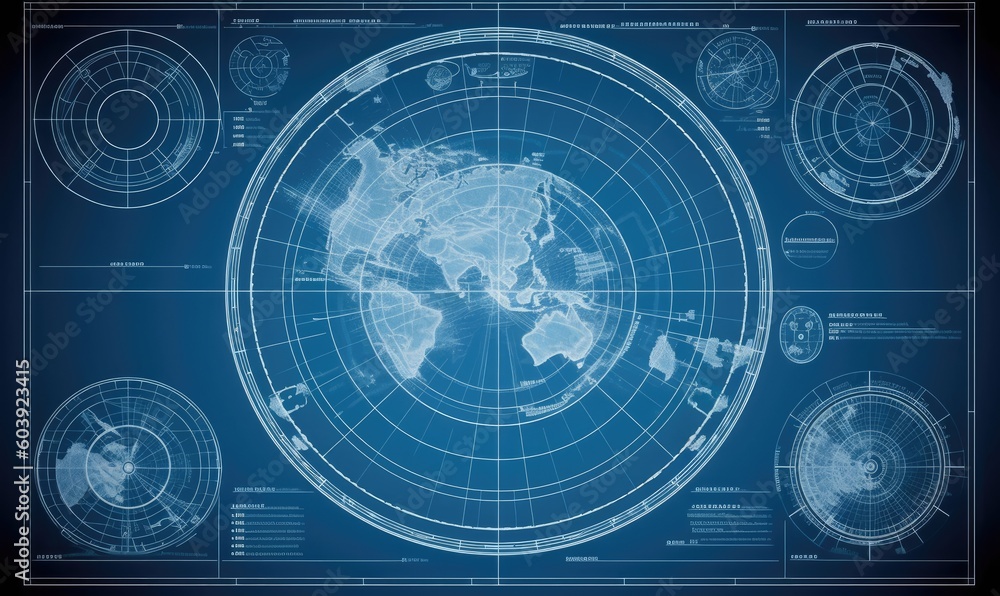 Detailed technical drawing of planet Earth showcases its geological features. Creating using generative AI tools