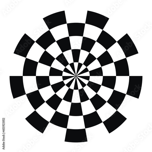 Spiral design pattern, checkerboard. Abstract psychedelic art background. Vector Illustration. 