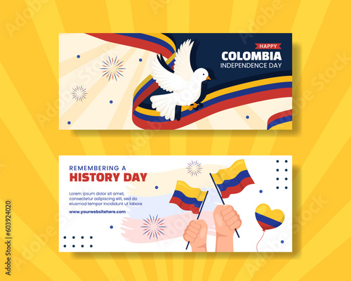 Colombia Independence Day Horizontal Banner Cartoon Hand Drawn Templates Background Illustration