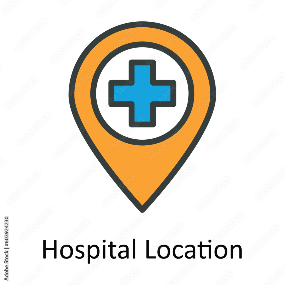 Fototapeta premium Hospital Location vector Fill outline Icon Design illustration. Location and Map Symbol on White background EPS 10 File