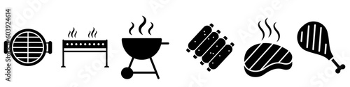 BBQ vector icon set. Grill illustration sign collection. Barbecue symbol.