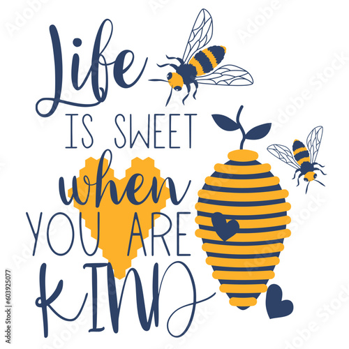 Bee and honey Hand drawn motivation lettering phrase in modern calligraphy style. Inspiration slogan for print and poster design. Vector illustration