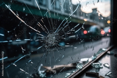 broken windshield in a car  car accident generative ai
