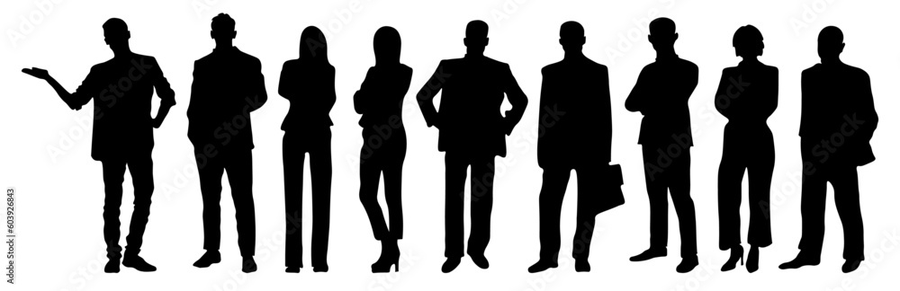 set of silhouettes of people business people isolated on white. men group of business people silhouettes of people 