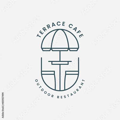 terrace cafe logo line art vector illustration template design. street cafe, restaurant outdoor icon