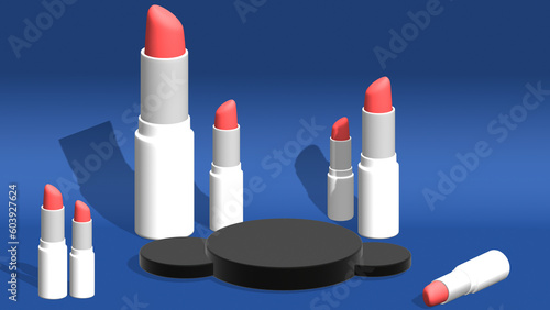 3d realistic natural lipstick on pink podium design template of fashion cosmetics product