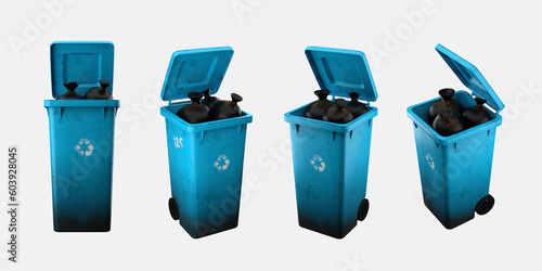 Dirty recycling bin, realistic, isolated, 3d illustration