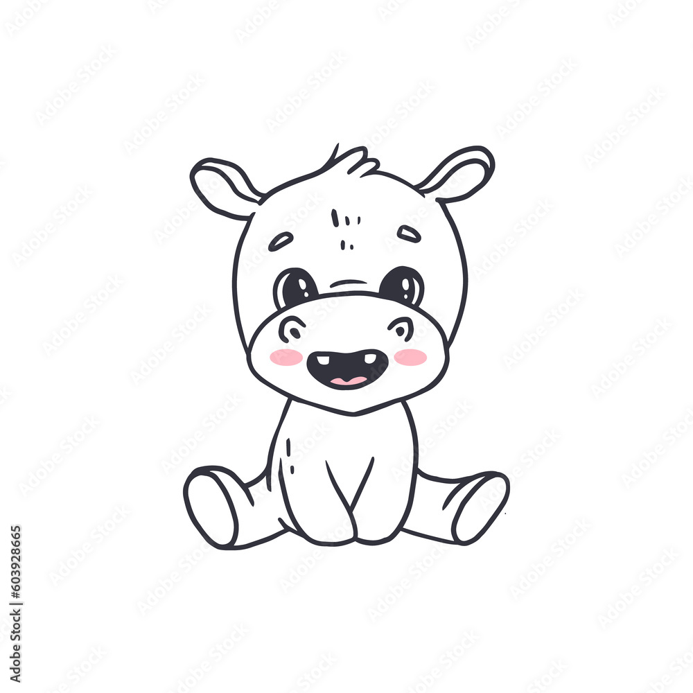 Cute cartoon smiling hippopotamus baby. Hippo on a white background. Illustration for design and print. Cute cartoon smiling hippopotamus baby. Hippo on a white background. Illustration for design and print.