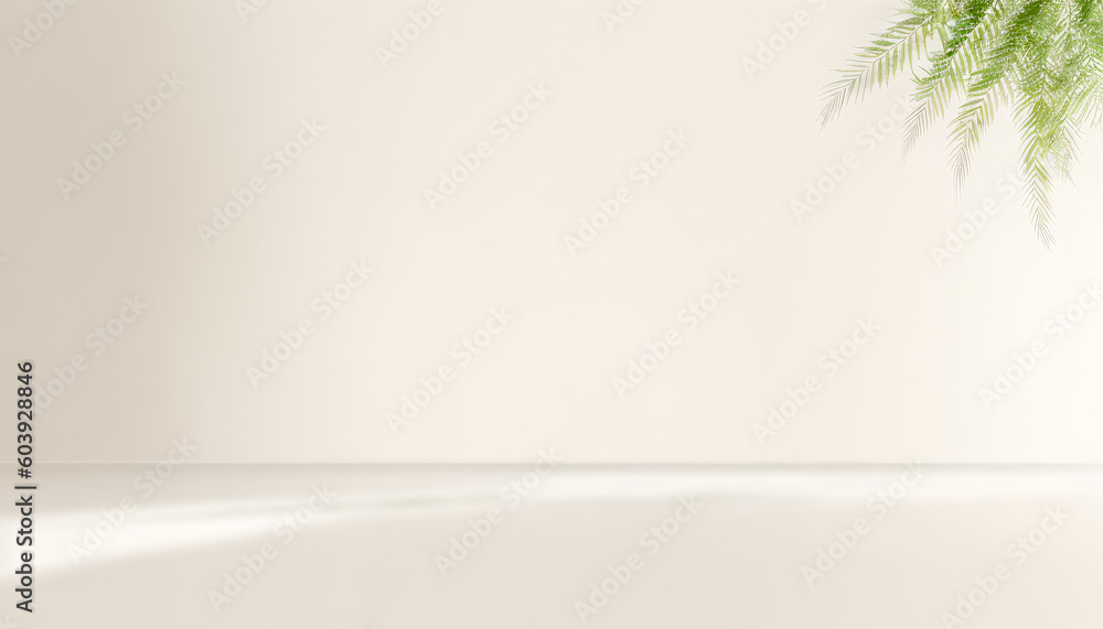 Luxury summer architecture interior aesthetic. Minimal product placement background with green leaves on white plaster wall. Natural layout design background. Luxury summer architecture interior aesthetic. Minimal product placement background with green leaves on white plaster wall. Natural layout design background.