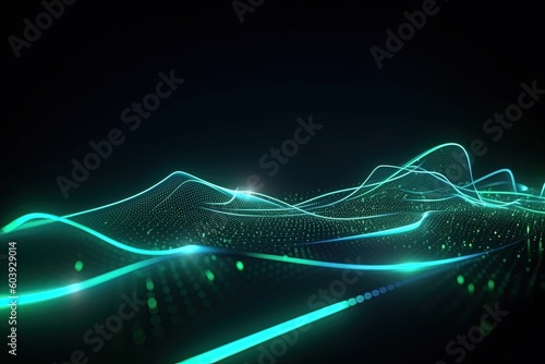 abstract futuristic background with pink blue green glowing neon moving high speed wave lines and bokeh lights. Data transfer concept Fantastic wallpaper, Ai Generative