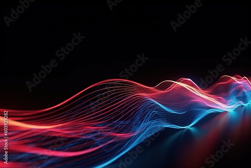 abstract futuristic background with pink blue green glowing neon moving high speed wave lines and bokeh lights. Data transfer concept Fantastic wallpaper, Ai Generative