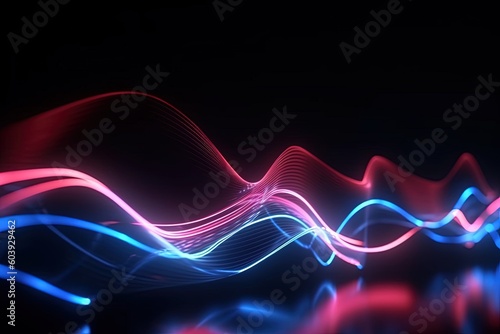 abstract futuristic background with pink blue green glowing neon moving high speed wave lines and bokeh lights. Data transfer concept Fantastic wallpaper, Ai Generative