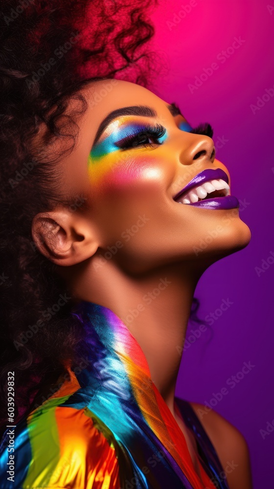 Fototapeta premium neon-punk style trendy fashion young model close-up portrait, ai tools generated image