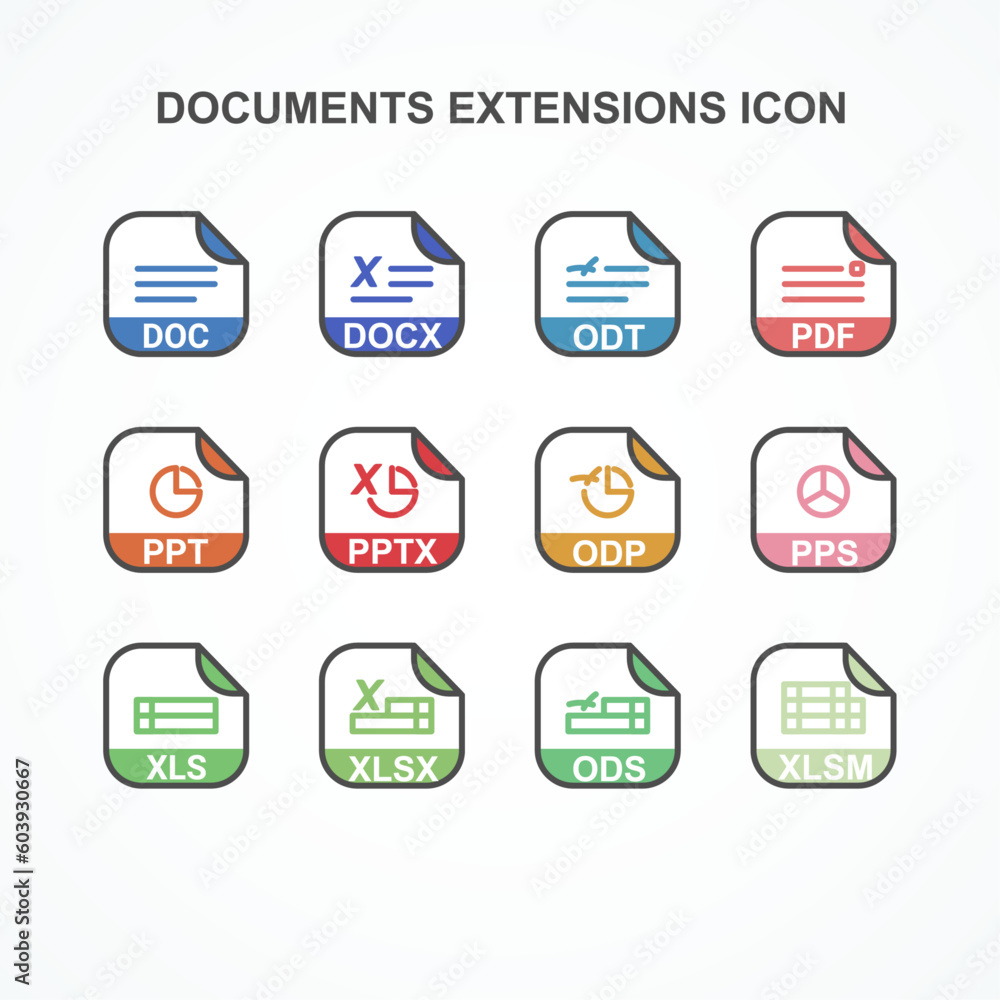 Set of Documents Format with Symbol Rounded Square Icon. Format Extension icon Vector Illustration. Set of Documents Format with Symbol Rounded Square Icon. Format Extension icon Vector Illustration.