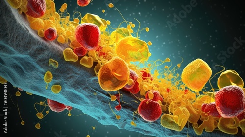 Cholesterol Molecules: A Close Look at These Pivotal Biochemical Structures Underpinning Various Biological Functions - Displayed in a Wide-screen 16:9 Presentation Format - Generative AI Illustration