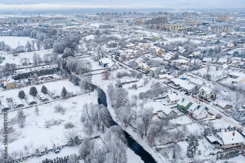 Wallpaper Mural Suwalki, Poland - winter drone aerial photo - citycape, snowy landscape, cloudy moody day Torontodigital.ca
