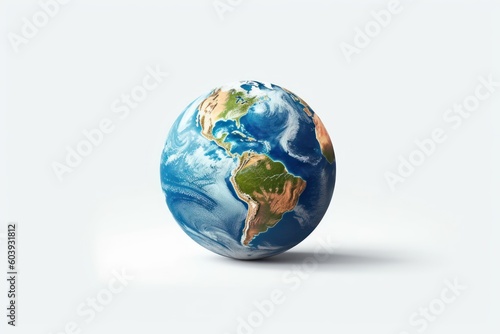 3D Earth on White Background, Earth day, World Environment Day. Generative AI