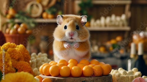 Hamster selling oranges