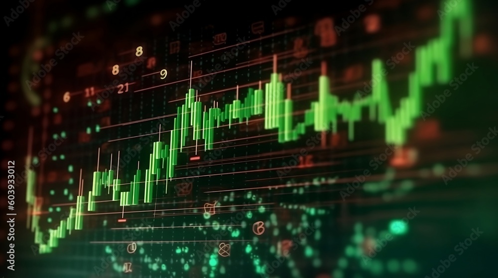 Stock, Cryptocurrency chart trader. Business growing with virtual increasing technical graph and up arrow for trader analysis, Trading, investment. Generative AI Stock, Cryptocurrency chart trader. Business growing with virtual increasing technical graph and up arrow for trader analysis, Trading, investment. Generative AI