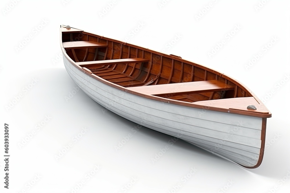 White wooden canoe isolated on white background. Generative AI White wooden canoe isolated on white background. Generative AI