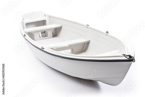 White wooden pleasure boat isolated on white background. Generative AI