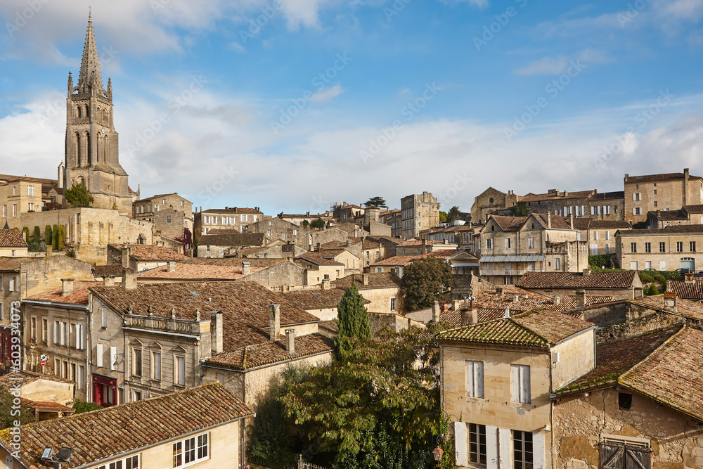 St. Emilion medieval old town and church. Viticulture village. France