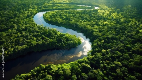 Aerial view of the Amazon Rainforest. Generative AI. photo