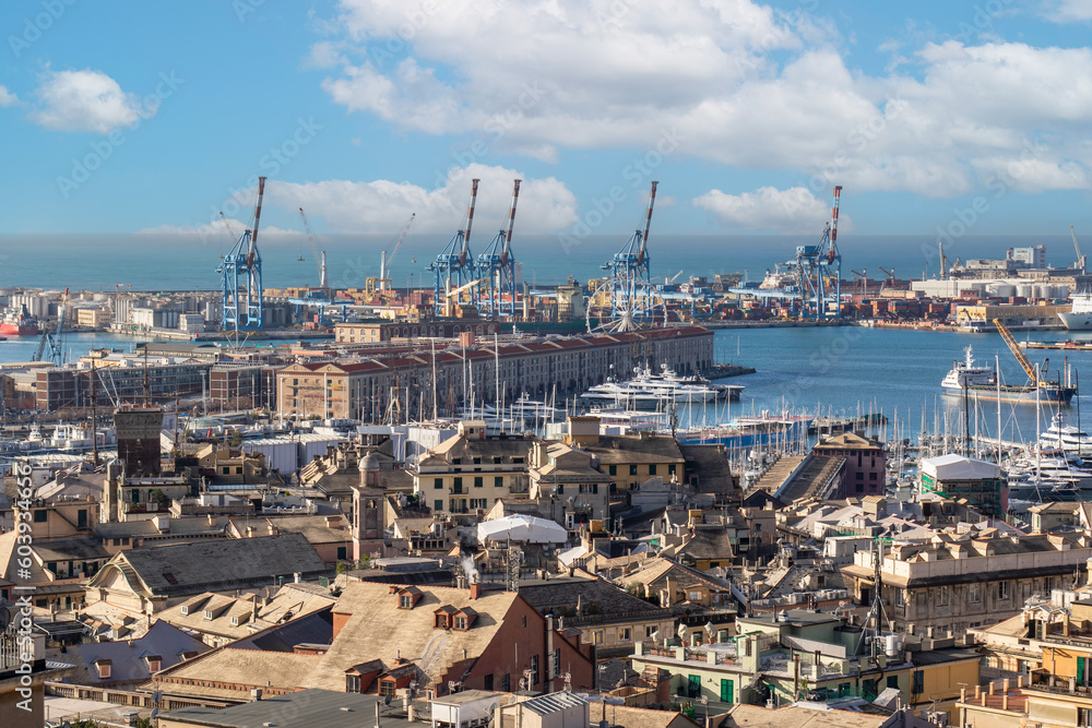 Obraz premium Genova, Italy - one of the most powerful maritime republics for 6 centuries, Genoa still displays one of the most important harbours in Europe, which is also a main landmark for the city 