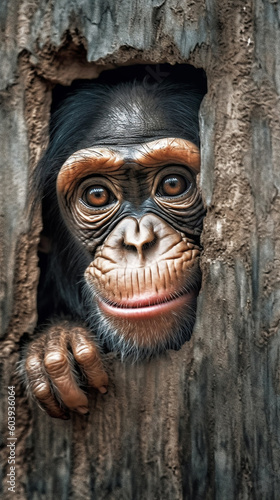 Cute And Adorable Chimpanzee Doing Peek-a-boo Generative Ai Digital Illustration Part 190523  © Cool Patterns