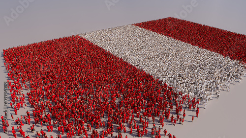 Peruvian Flag formed from a Crowd of People. Banner of Peru on White. photo